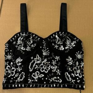 NWT Zara Blogger Favorite Rhinestone Beaded Party Crop Top Black Small